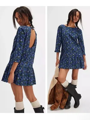 NWT Free People cotton floral ruffle The Avenue mini dress whimsy cottage SZ XS thumbnail 3