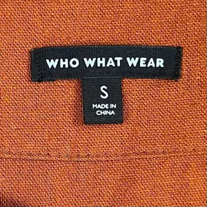 Who What Wear Burnt Orange Linen Blend Lace-Up Neckline Puff Sleeve Dress Small thumbnail 7