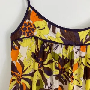 Milly New York Yellow Brown Floral Print Flowy Babydoll Cami Top Tank Womens 2 thumbnail 4