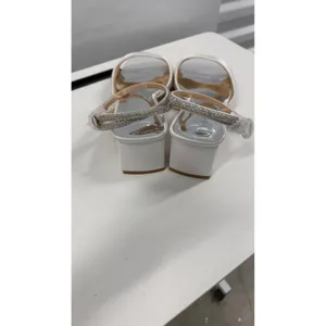 White Satin Rhinestone Ankle Strap Square Toe Block Heel Sandals Size 10 thumbnail 6