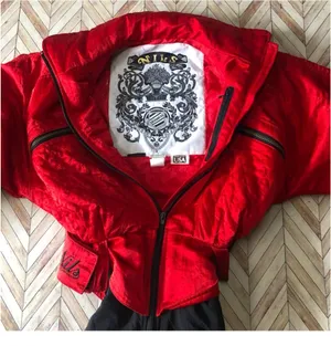 Nils Vintage 1980s red and black skisuit with belt thumbnail 7
