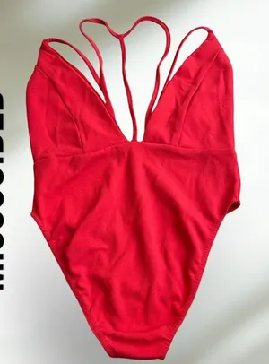 Missguided Red Plunge Bodysuit Strappy‎ Size 2 Snap Bottom thumbnail 1