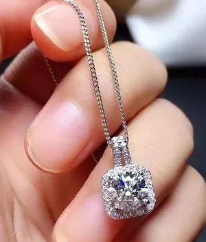 Necklace pendant chain 16” silver new Diamond Cz bling thumbnail 5