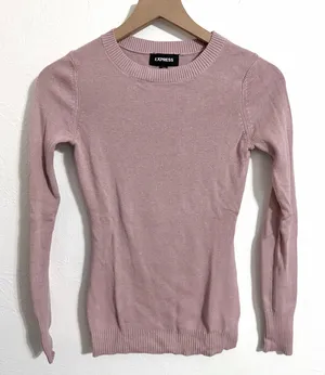 Express fitted crew neck sweater in light mauve pink, size small thumbnail 1
