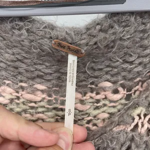 FP Pink Gray‎ Linus Striped Eyelash Wool Blend Sweater Size S Oversized Boho thumbnail 4