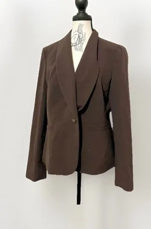 Nine West Womens Brown Single Button Blazer Jacket 12 Career Workwear Matte thumbnail 1