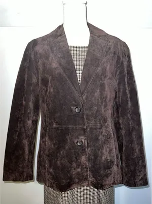 Dark Chocolate Suede 100% Genuine Leather Blazer 10 Espresso thumbnail 1