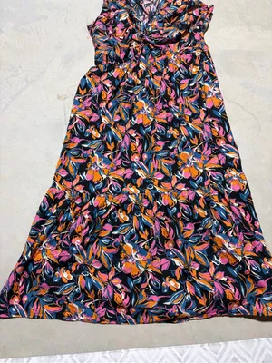 French Connection orange pink blue Floral Twist-Front Maxi Dress XL thumbnail 3