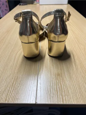 J.Crew Factory Gold Metallic Ankle Strap Block Heel Pumps Size 8 thumbnail 6