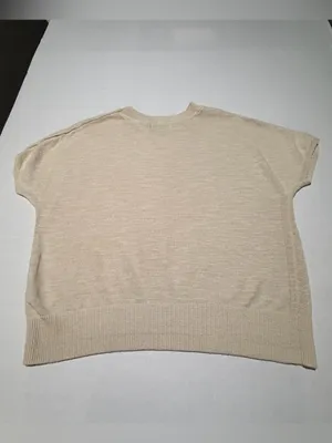 Banana Republic Women Beige Linen Rayon Knit‎ Short Sleeve Crew Neck Sweater M thumbnail 5