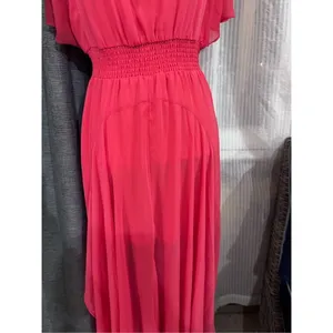 Express Womens coral Chiffon Maxi Dress V-Neck Smocked Waist Flutter Sleeve Med thumbnail 3