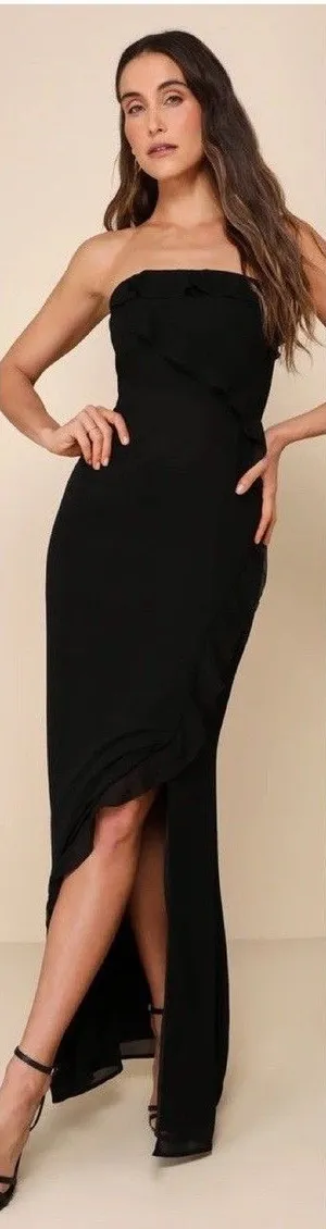 Lulus Excellent Sensation Black Strapless Ruffled Maxi Dress Size 1X NWT Formal thumbnail 1