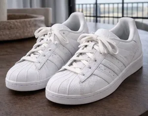 White Adidas Quilted Superstar Sneakers (Size 7.5) thumbnail 1