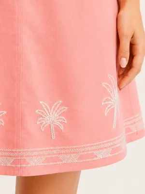 GIGIO Palm Tree Embroidered Linen Mini Dress Bubble Sleeve L thumbnail 6