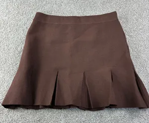 Zara Brown Pleated Knit Mini Skirt Womens‎ L New Dark Academia Preppy Knitwear thumbnail 1