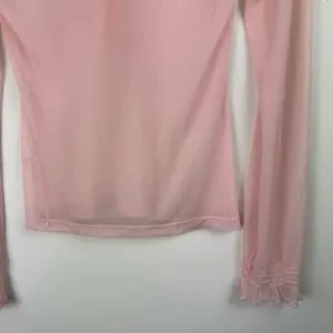 Vtg Y2K Pink Sheer Ruffle Neck Top Sz XS thumbnail 16