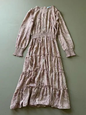 Boutique Pink Marble tiered smocked-waist midi dress thumbnail 1