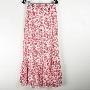 LULUS Sweetly Blooming Ivory Floral Lined Tiered Maxi Skirt Medium Boho Casual thumbnail 2