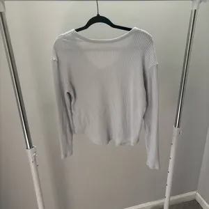 American Eagle Light Blue Ribbed V-Neck Top thumbnail 3