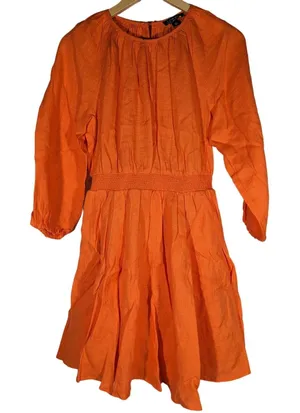 J‎ Crew Orange Linen Smocked Waist Mini Dress Size XS thumbnail 1