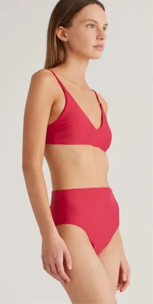 NWT Quince Italian High Rise Berry Pink Bikini Bottom Swimwear M thumbnail 1