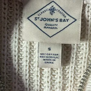 💥St. John's Bay Ivory and Red Stripes Crew Neck Long Sleeve Sweater S thumbnail 9