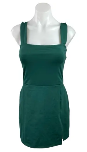 Reformation Daria Ecomove Green Sleeveless Slit Square Neck Mini Bodycon Dress M thumbnail 1