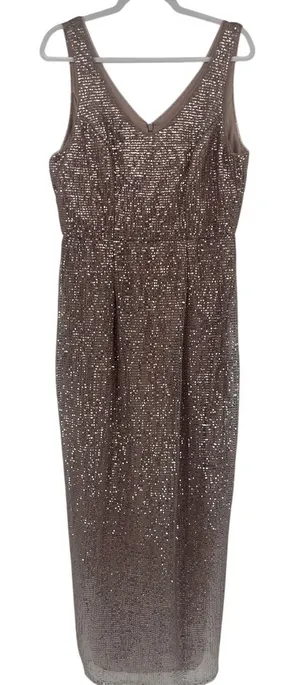 Alex & Eve Sequin Cocktail Dress Sz 12 Prom Old Hollywood Gala Champagne Rose thumbnail 1