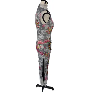 Ed Hardy Tattoo Tiger Mesh Maxi Dress Y2K Grunge Cyber Mock Neck Bodycon Size S thumbnail 3
