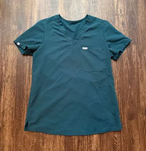 FIGS Women’s Caribbean Blue Catarina One Pocket V-Neck Classic Scrub Top-Size XS thumbnail 1