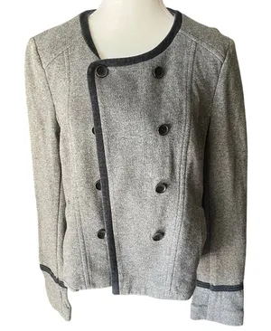 LOFT Gray Jacket Blazer‎ Womens Size L Button Up Career Casual Cadet Neutral thumbnail 1