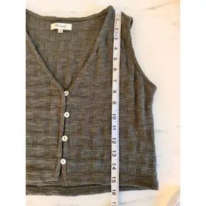 Madewell Olive Green Basketweave Knit‎ Button Front Sweater Vest NN249 Womens XS thumbnail 9