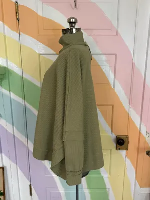 BKE Olive Green Waffle Knit Poncho Sweater Mock Neck Dolman Sleeve Sz S 💚🍄 thumbnail 7