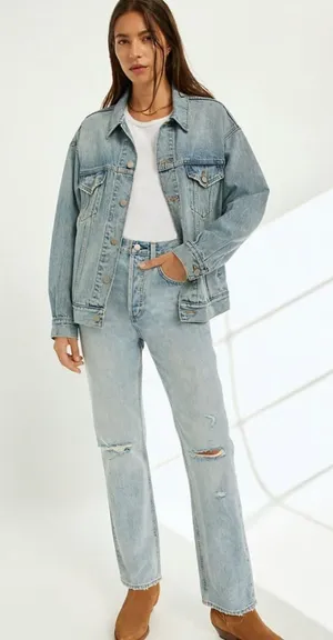 Aritzia Denim Forum The Joni‎ High Rise Loose Light Wash Jeans Size 28/29 Length thumbnail 1