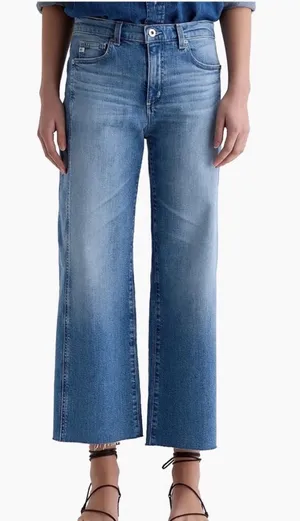 AG Adriano Goldschmied Jeans The Etta High Waisted Wide Leg Crop Jeans Size 4 27 Raw Frayed Hem thumbnail 1
