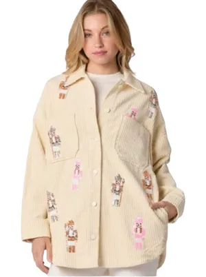 Peach Love Sequin Nutcracker Corduroy Shacket NWT Size S thumbnail 1