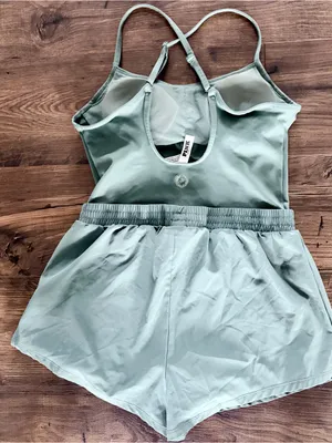 PINK Victoria's Secret Sage Green Active Romper One Piece Shorts thumbnail 5
