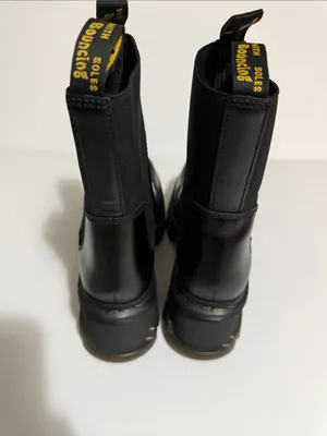 Dr. Martens Black Leather Platform Chelsea Boots with Yellow Pull Tab thumbnail 4