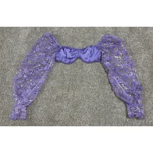 IHeartRaves Purple Sequin Floral Puff Sleeve Underwire Crop Bra Top Size XS thumbnail 3