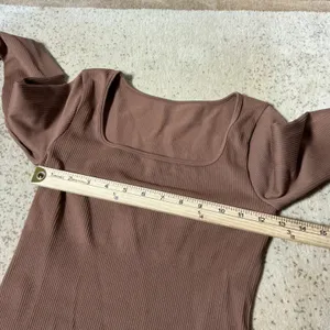 OQQ Ribbed Long Sleeve Bodycon Dress Womens M Brown Square Neck Mini‎ Stretch thumbnail 4