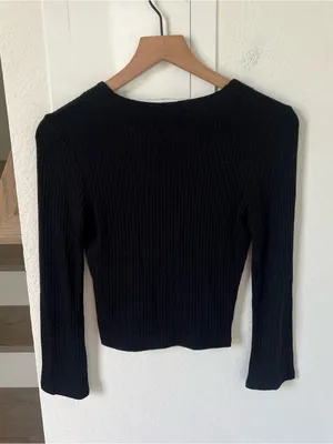 Reformation Jeans Geller Ribbed Knit Cardigan Sweater in Black thumbnail 4