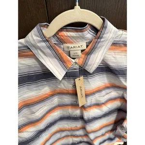 Ariat women's shirt striped pattern in orange, blue, and white colors nwt L thumbnail 2