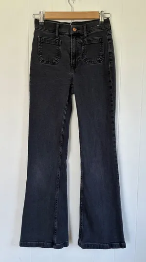 Gap 70s Flare High Rise Jeans Black Washed Patch Pocket‎ Denim Festival 25 0R thumbnail 1