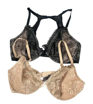 Victoria Secret Set of‎ 2 Unlined Plunge Lace Bra Black & Tan Lingerie 38DD thumbnail 1