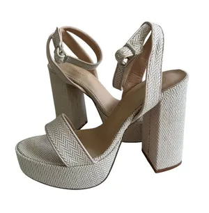 SCOOP Herringbone Cream Platform Sandals Heels Size 8.5 thumbnail 1