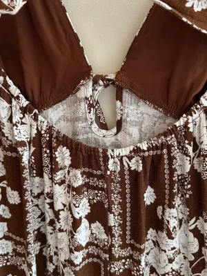 Paper Heart Anthropologie Chocolate Brown Floral Linen Maxi Dress, Size Large thumbnail 15