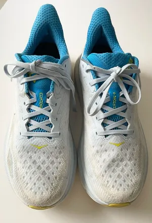Hoka One One White and Blue Athletic Shoes thumbnail 1