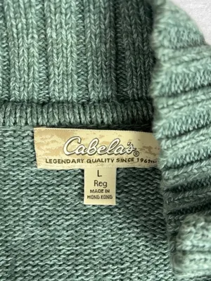 VTG Cabela's Cable Knit Full-Zip Cardigan Women's L Teal Cozy Grandpa Cabincore thumbnail 3