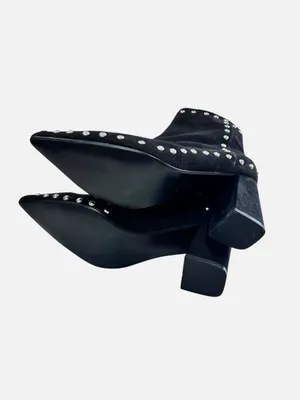 Black Faux Suede Studded Pointed Toe Block Heel Ankle Boots Size 10 10.5 42 thumbnail 8