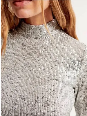 Abercrombie & Fitch Silver Shimmering Sequin Long Sleeve Mini Dress Size S thumbnail 5